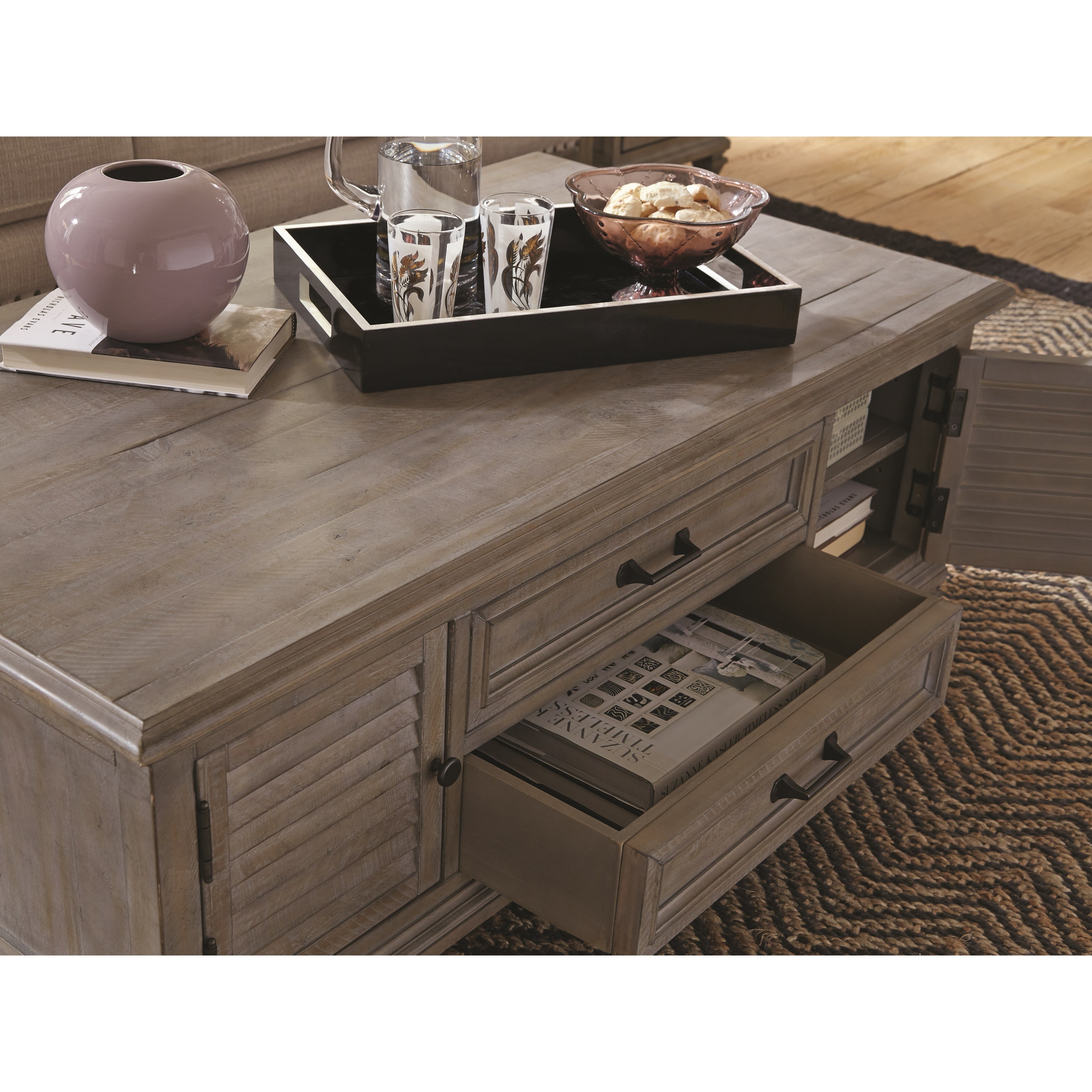Magnussen Home Lancaster Rustic Lift Top Cocktail Table with Adjustable